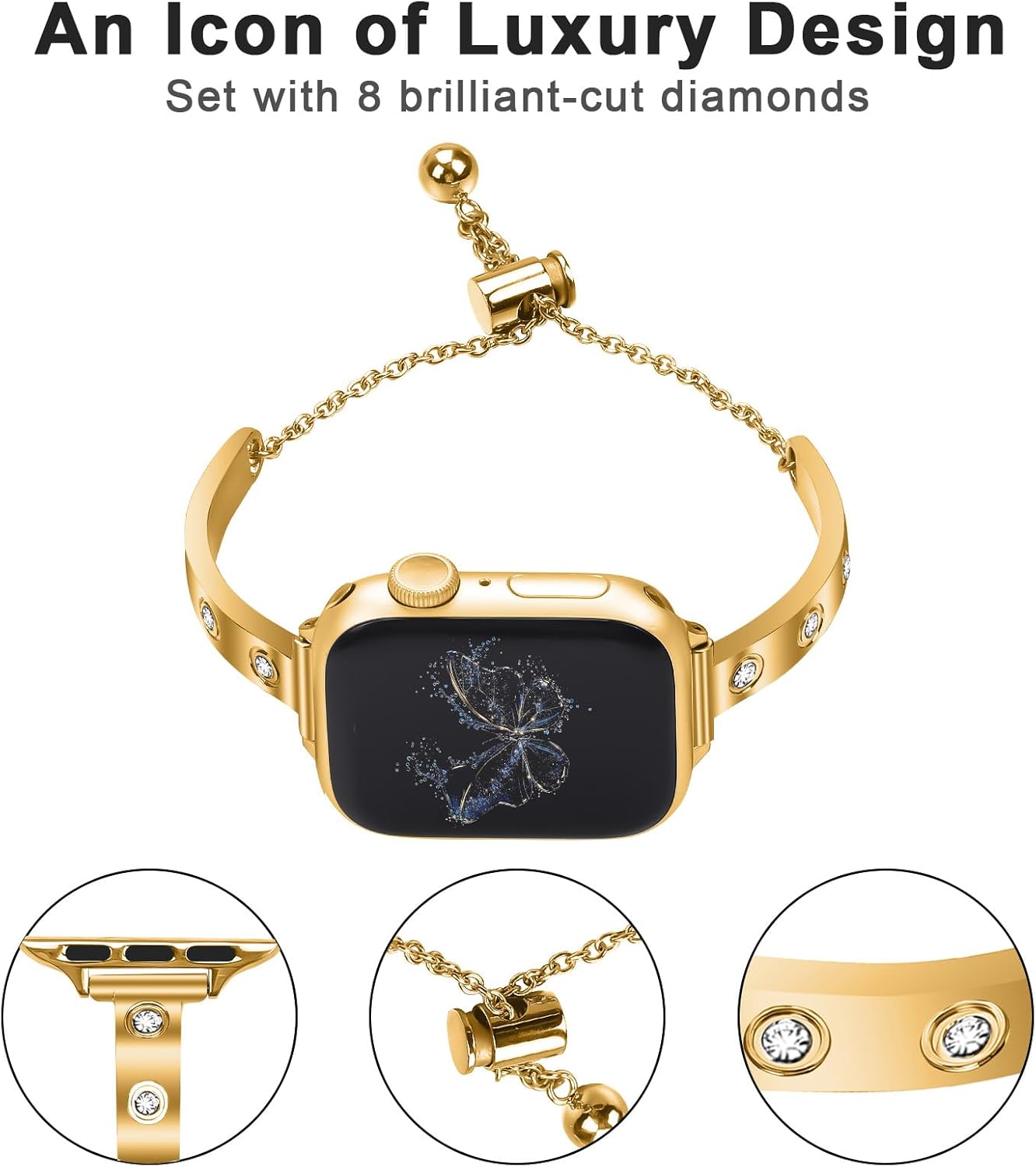 YouthRun Stainless Steel Band Compatible with Apple Watch 38mm 40mm 41mm 42mm 44mm 45mm 46mm 49mm Pretty Luxury Strap with Sparkle Diamond, Dressy iWatch Bracelet, Bling Thin Band for Women - Image 4