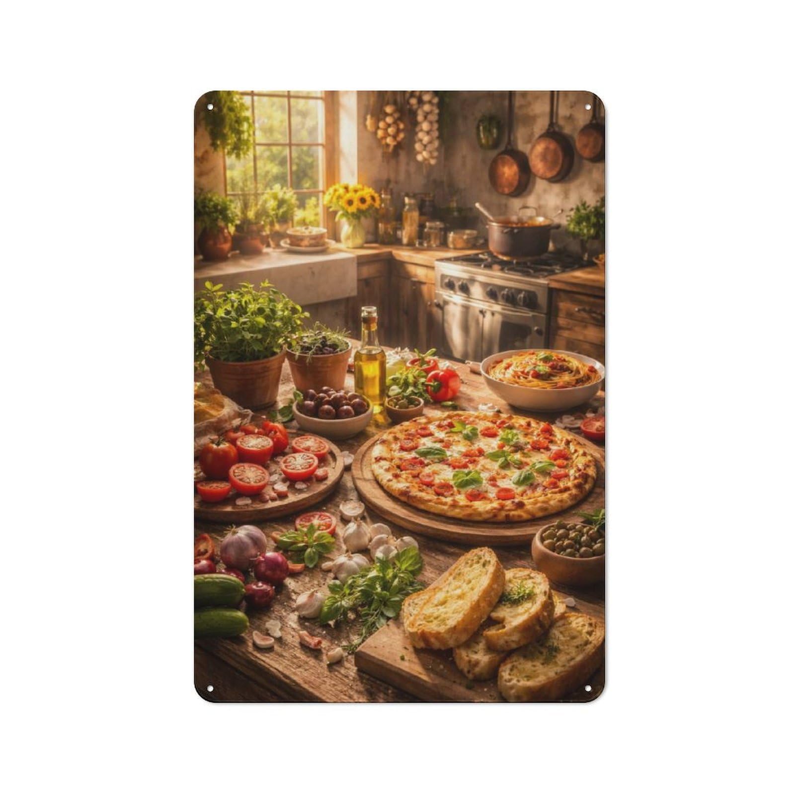 Junmoney Style-11 Rustic Italian Kitchen Feast Vintage Metal Plaque 30X20cm For Hobby Room Or Studio, Suited To Hobby Room Decor Fans