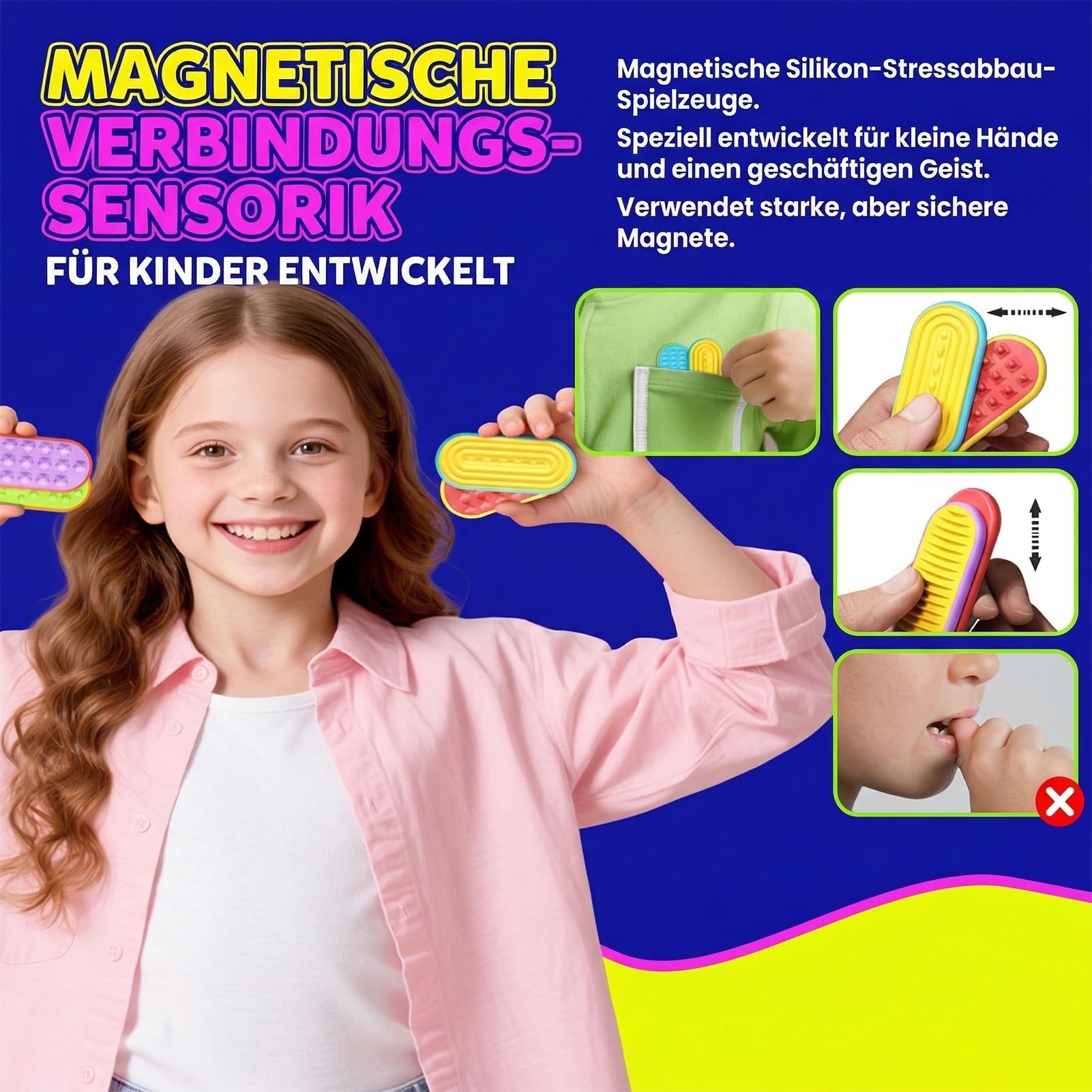Magnetyczne zabawki fidget Toys Slider zestaw 6 sztuk z pudełkiem do przechowywania – cicha zabawka sensoryczna z funkcją przesuwania, kompaktowa i uporządkowana, ciche zajęcia ręczne na co dzień, do