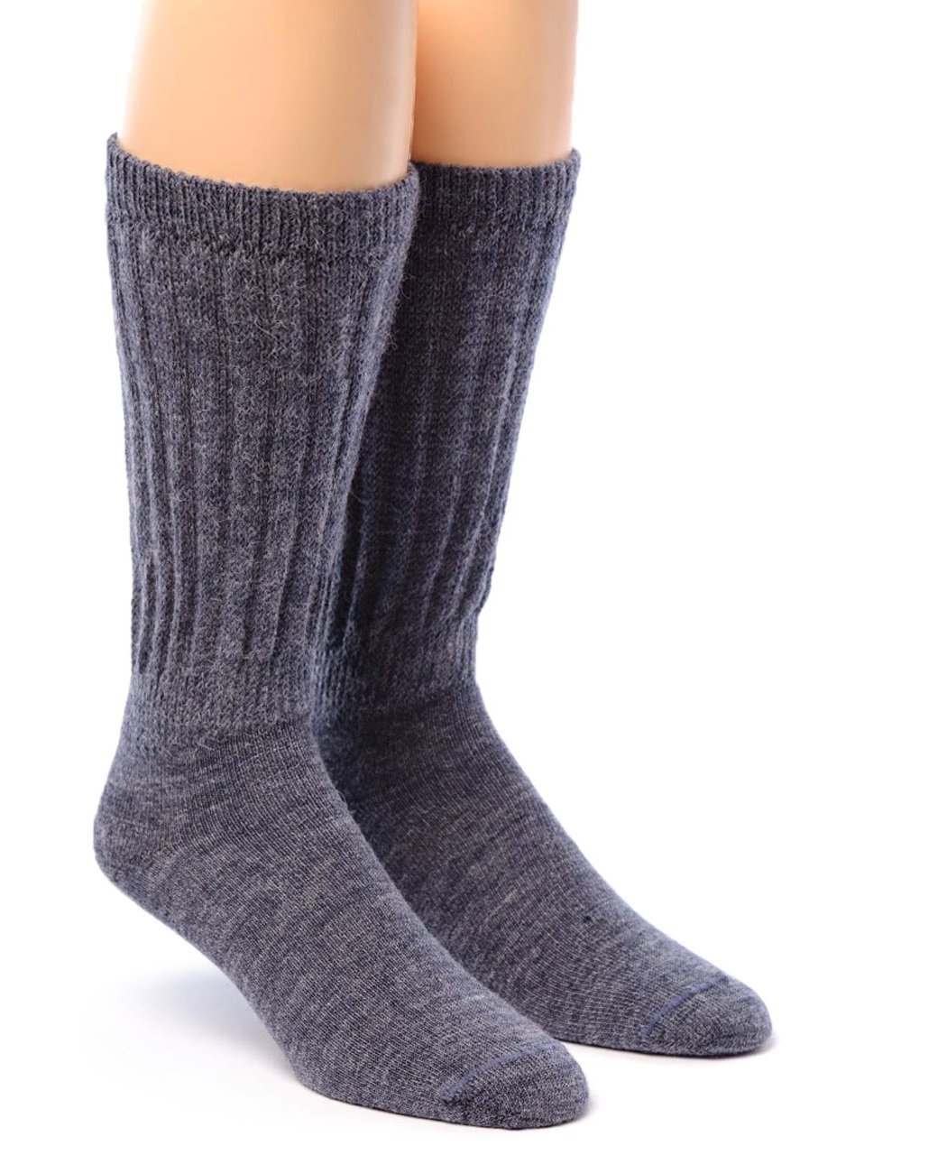 Warrior Alpaca Socks - Men's & Women's Extra Wide Loose Top Casual Crew Alpaca Socks with Comfort Band - Blue -