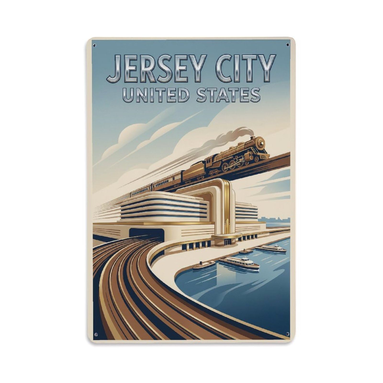 Xanthor Style Usa Jersey City Vintage Travel Metal Tin Sign