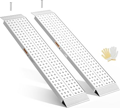 gardhom Aluminum Shed Ramp 55x11inch, 2PCS Riding Mower Ramps 3000lbs/Pair Capacity for Curb Steps Stairs Dirt Bike Motorcycle Lawn Mower Snow Blower Loading Ramps