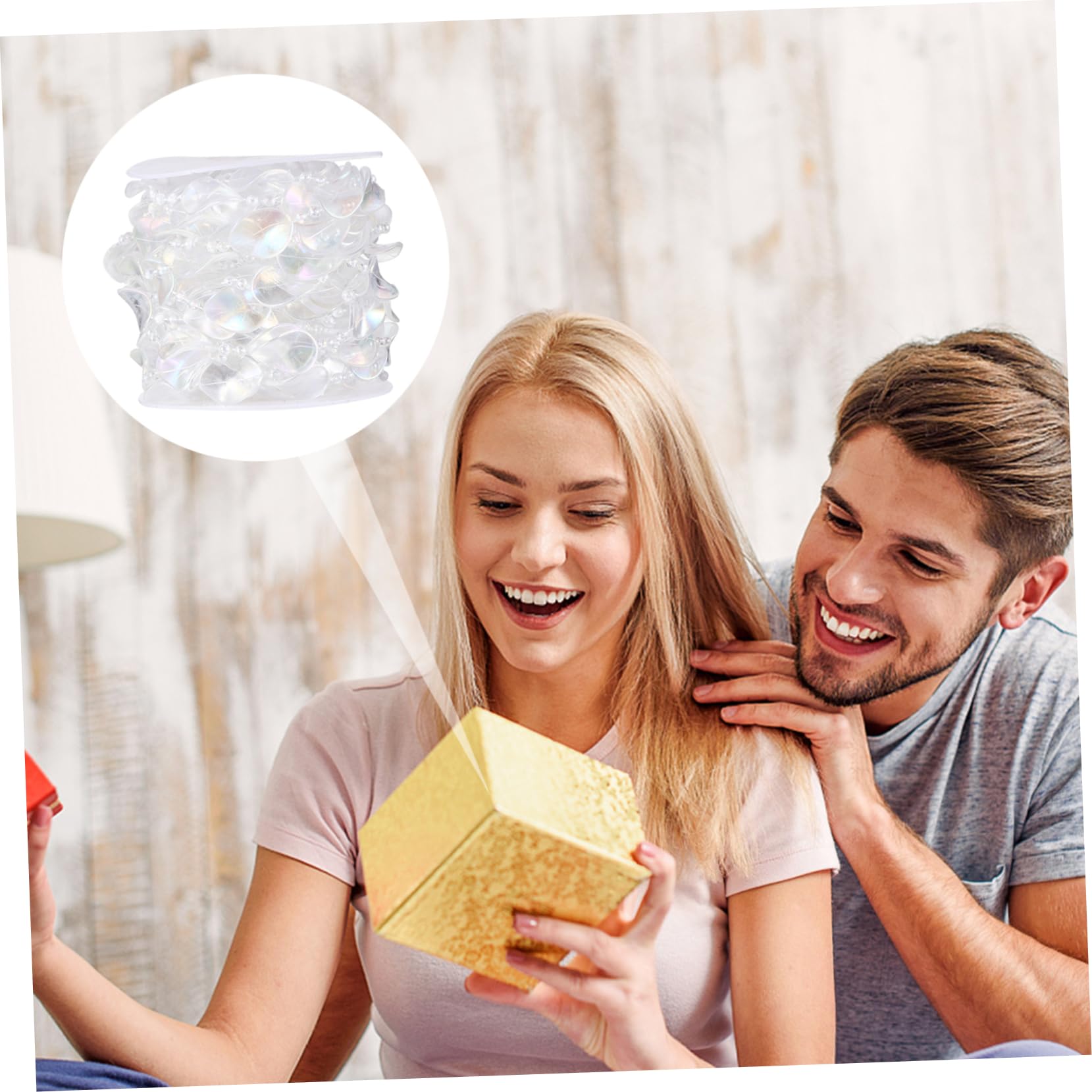 DOITOOL 1 Roll Transparent Acrylic Beads Chain Garland Trim for Wedding Decor Maple Leaf String for Projects Elegant Party Decoration for Chandelier and Lamp Shade Styling