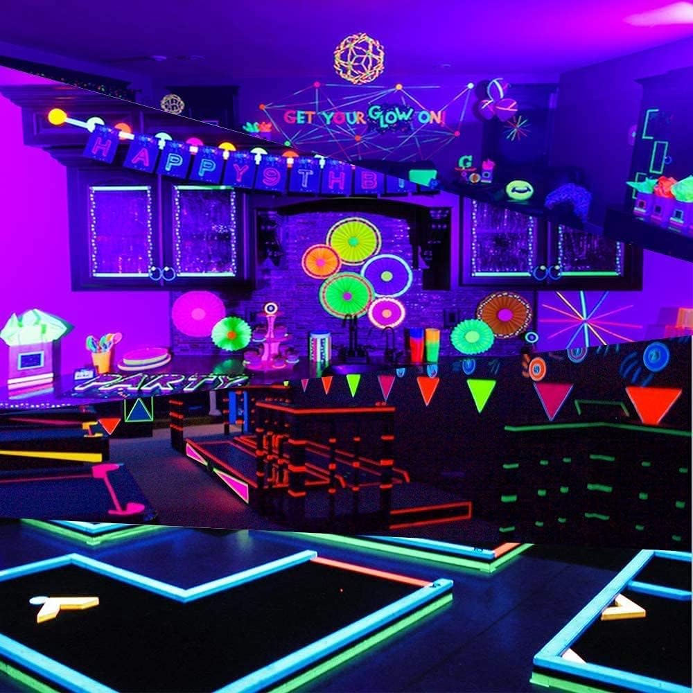 LED Black Light Fixture, 12W Dimmable LED Black Light Bar with 12V Power Adapter, Three Row LEDs, High Output, Portable Blacklight for Halloween, Glow Party, Poster, Body Paint