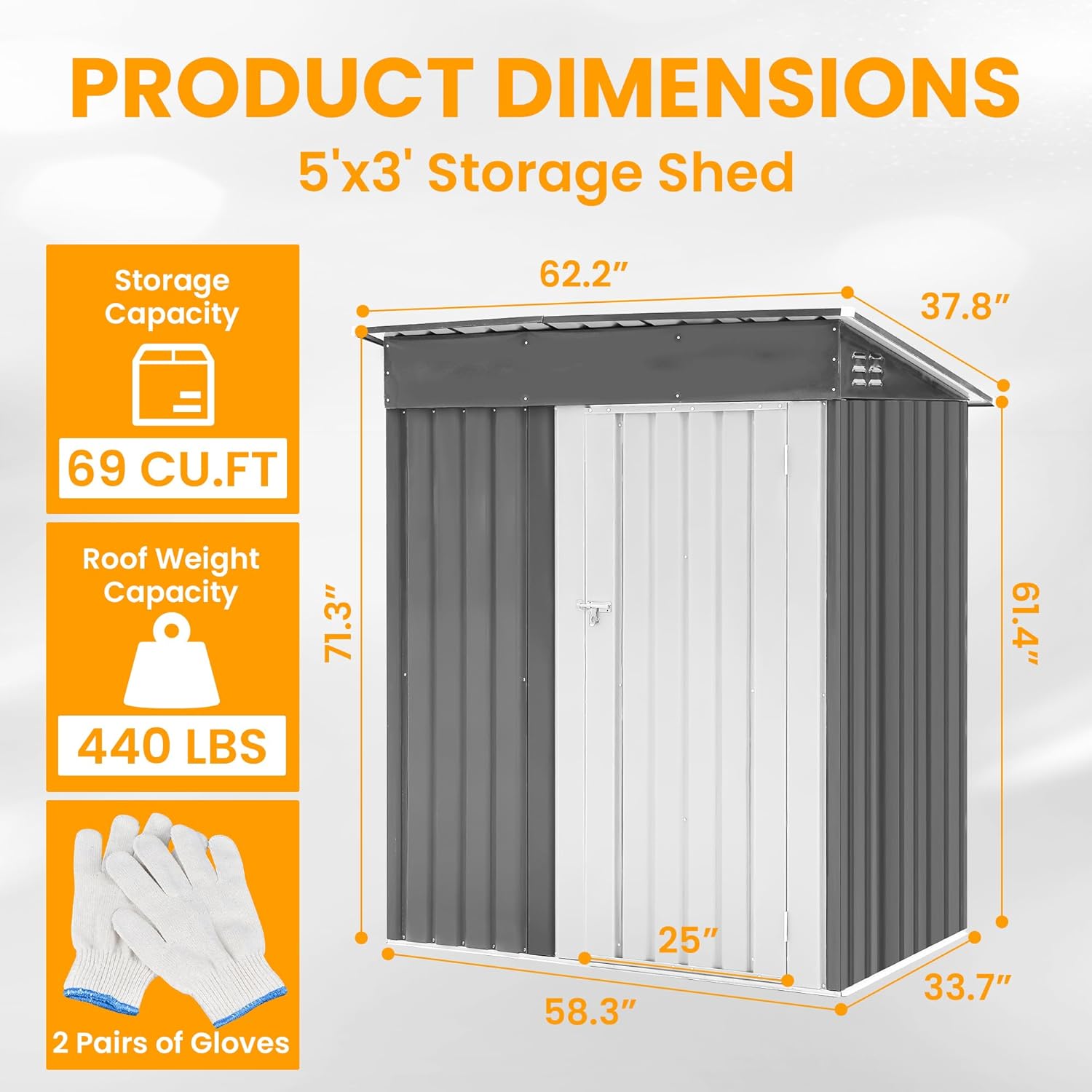 5x3 FT Outdoor Metal Storage Shed with Lockable Door, All-Weather Garden Tool Shed with Sloping Roof, Waterproof Steel Shed for Backyard, Patio, Lawn, Light Gray