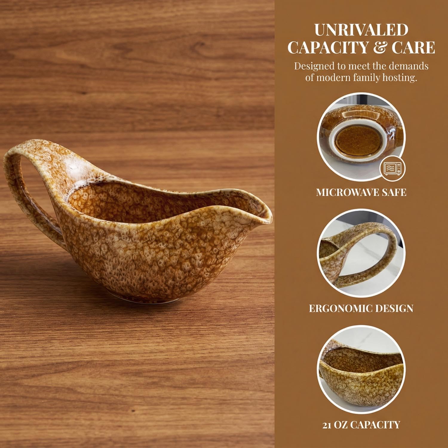 Salsiera da 550 ml, in ceramica di alta qualità, con manico resistente al calore, ideale per cene arrosto di Natale, sugo, salse e condimenti, lavabile in lavastoviglie