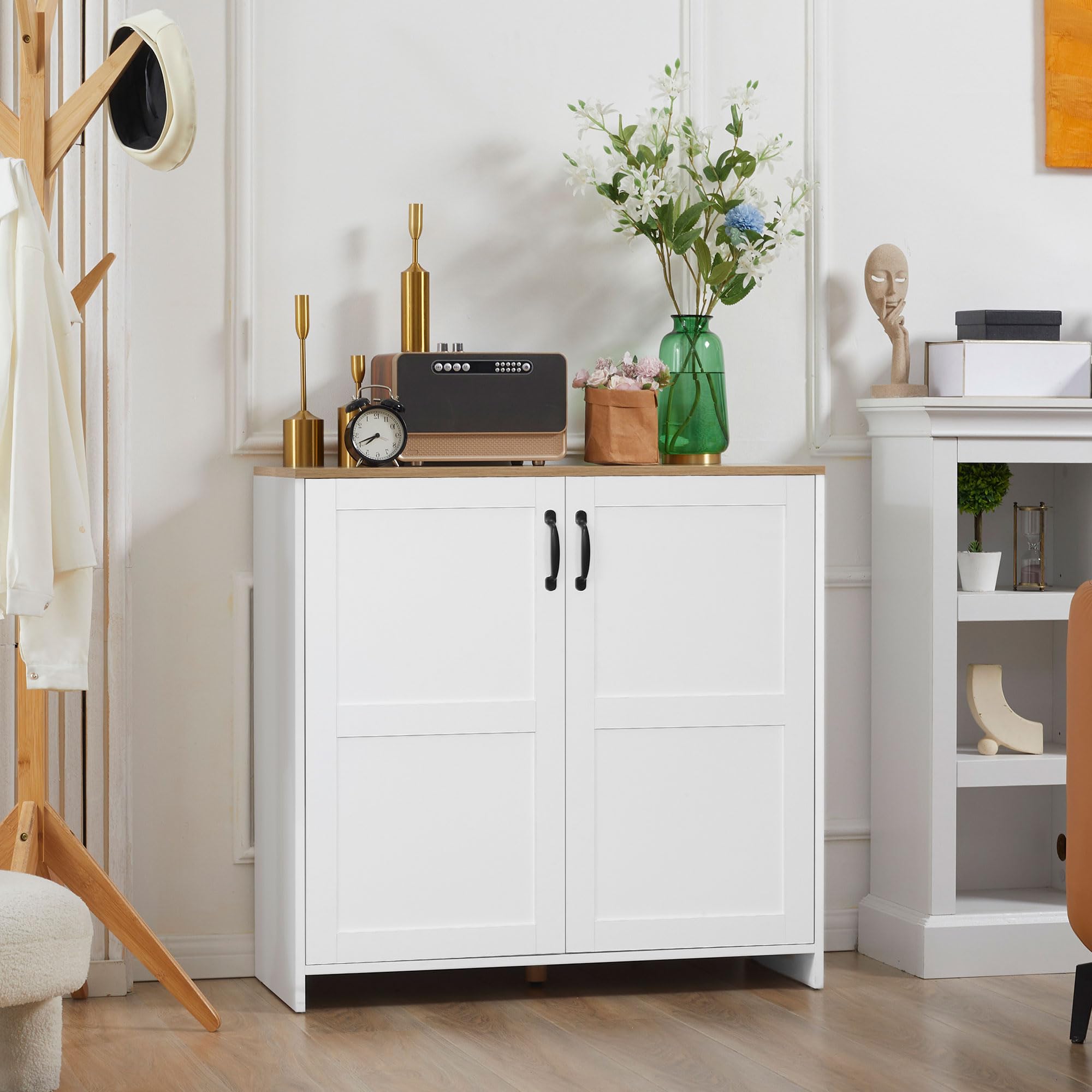 HOMCOM Armoire Meuble de Rangement Blanc et Aspect Bois 90 x 39,5 x 88 cm