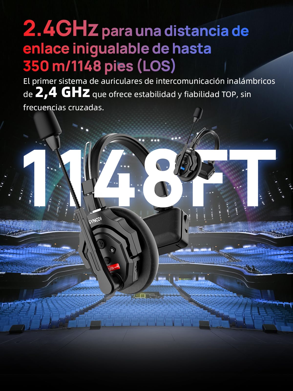 SYNCO Auriculares Intercomunicadores Inalámbricos, XTALK X5 2.4GHz Auriculares Inalámbricos Full Duplex con Comunicación de 24H 350M, Sistema de Intercomunicación con Monitoreo en Tiempo Real
