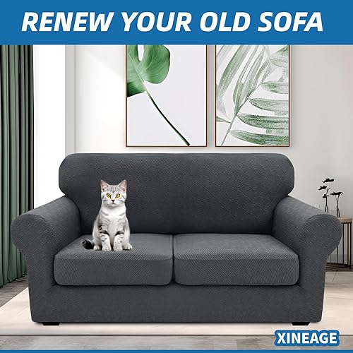 Miniatura 3 de XINEAGE - Fundas para sofá de 3 piezas, para sofá de 2 cojines, funda súper elástica para sofá biplaza, protector de muebles antideslizante,