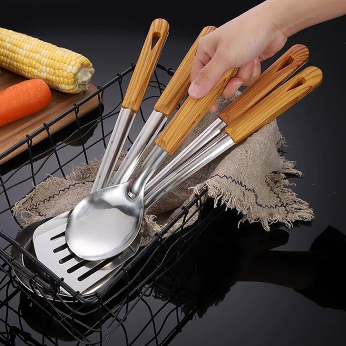 Kitchen Cookware Stainless Steel Cooking Spoons Spatulas Utensils 5 Pieces Sets Gadgets