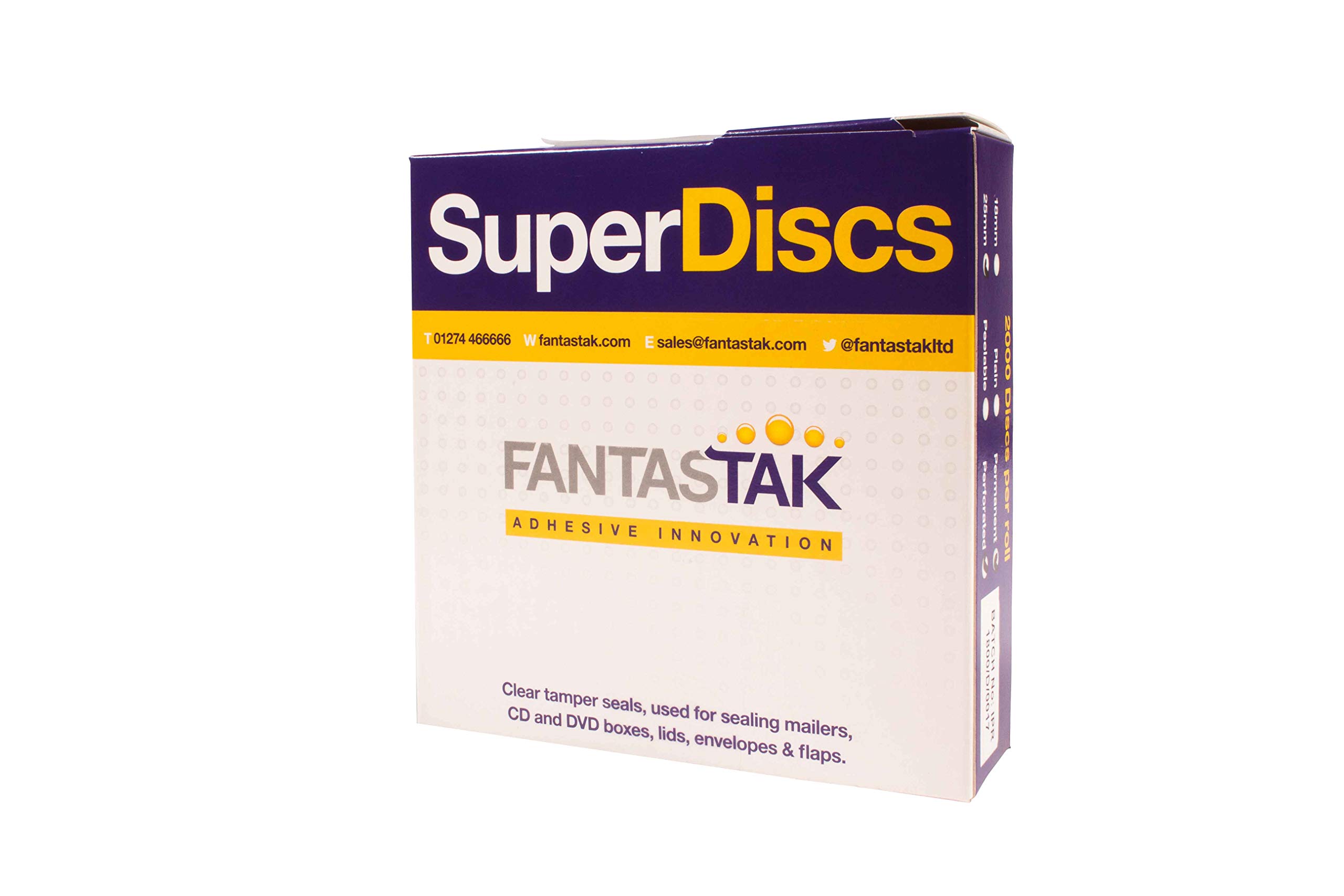2000 SUPERDISCS 25mm Permanent Sticky Discs on a roll, Clear Adhesive Tape Circular Stickers, Security sealers (2000 x 25mm Permanent no perf)