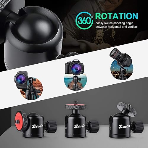 Miniatura 3 de Zeadio Mini cabeza de bola, con montaje de tornillo de 14" y 38" para cámaras, DSLR, monopie, deslizador