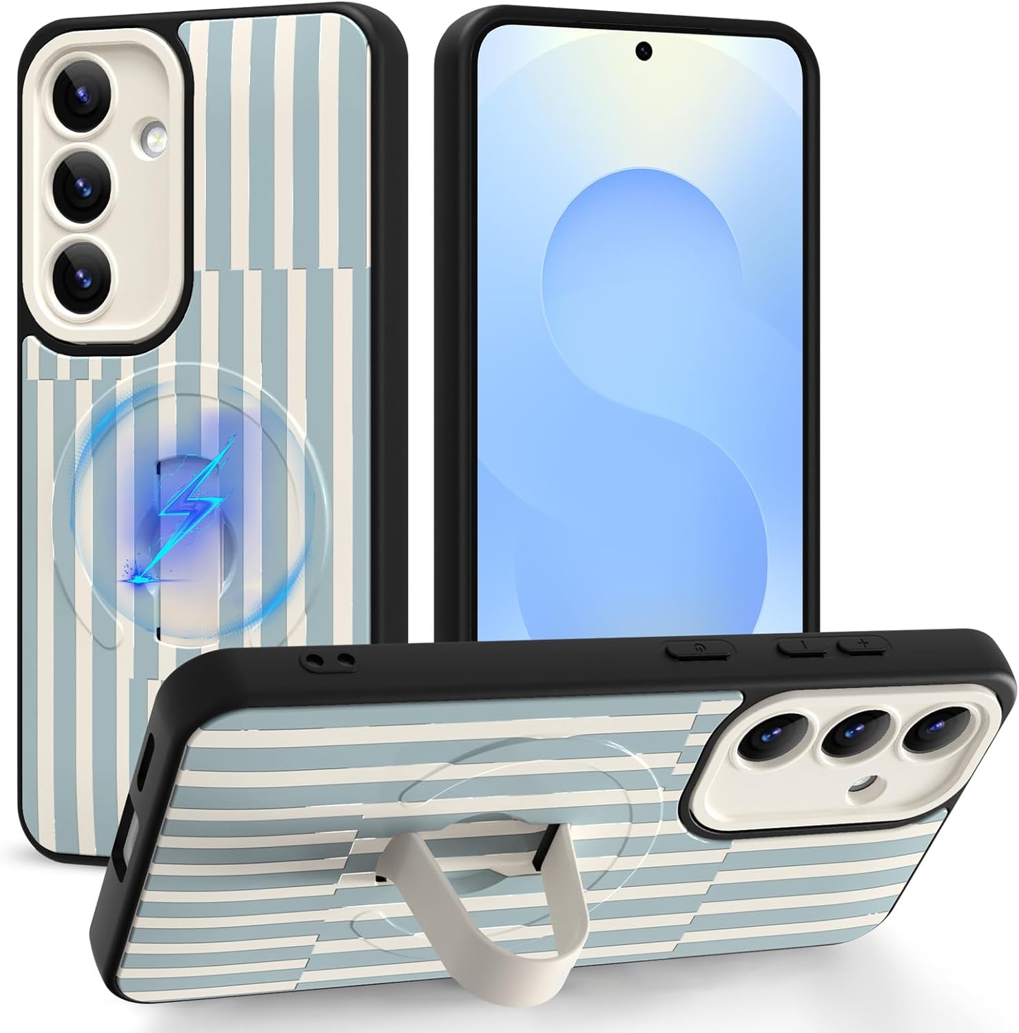Magnetic for Samsung Galaxy S26 Case with Finger Strap Stand, Compatible with Magsafe, Funny Milk Cow Phone Case for Women Men Slim Shockproof Cover for S26, Milk Cow