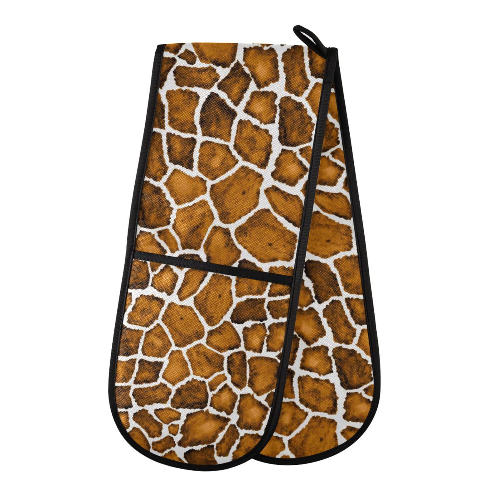 Double Oven Gloves Heat Resistant Giraffe Print Double Oven Mitts Pot Holder Heat Protection Oven Gloves for Home Kitchen Baking Cooking BBQ Microwave