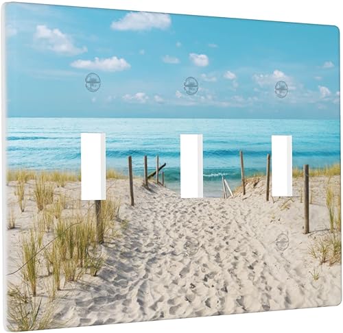 Miniatura 2 de Placa de pared de triple palanca de arena blanca océano azul con interruptor de luz de 3 bandas para baño, dormitorio, cocina, decoración de pared,
