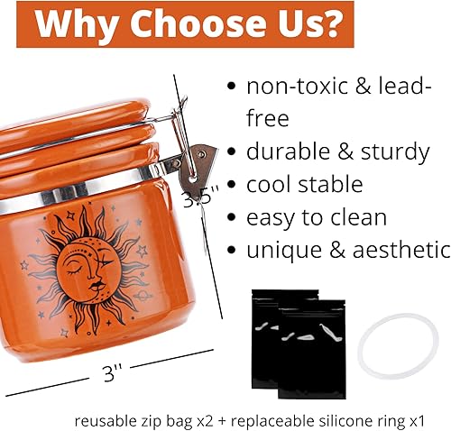 Miniatura 6 de KARCOOL Sun Moon Stash Contenedor de media onza (8.5fl oz), recipientes de cerámica con tapa de abrazadera, almacenamiento decorativo estético