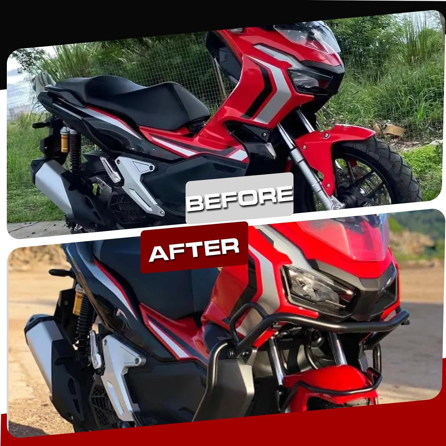 Motorcycle Upper Crashbar Body Frame Falling Protector Bumper Engine Guard Crash Bar Highway Crash Bar for Hon&da ADV150 ADV 150 ADV-150 2023-2025 (Black-Upper Lower)
