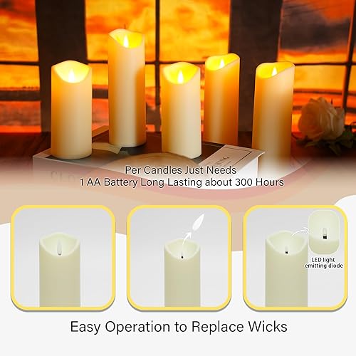 Miniatura 2 de Flickering Flameless Candles, Battery Operated Acrylic LED Pillar Candles with Remote Control and Timer,Set of 9 (Ivory)