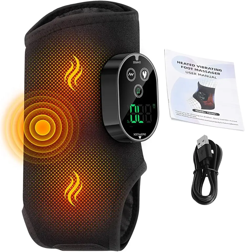 Massajador De Pé E Tornozelo Com Calor | Envoltório Aquecedor com 3 Modos de Vibração | Massageador Elétrico de Pé Sem Fio com 6 Temperaturas - para Alívio da Fadiga e Desconforto e Relaxamento