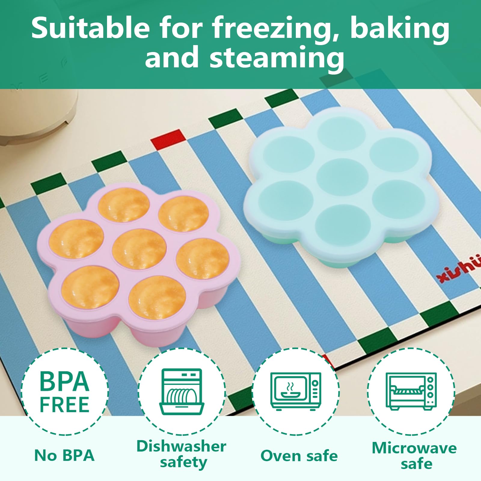 4 Pièces Bac a Glacons avec Couvercle Bebe, Plateaux de Congélation pour Aliments Bébés avec Couvercles, Pot Conservation Bébé en Silicone, Bac Congelation Puree Bebe, Moule en Silicone Bebe