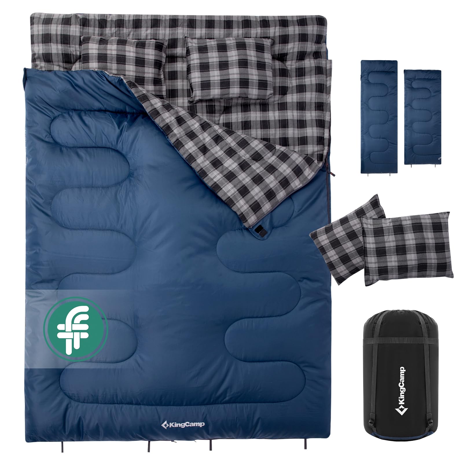 KingCamp Double Sleeping Bag with Pillow 4 Season, Sleeping Bags for Adult Kids Cotton Flannel Winter Lightweight Extra Large 2 Person for Camping Backpacking Hiking Indoor Outdoor — image 1