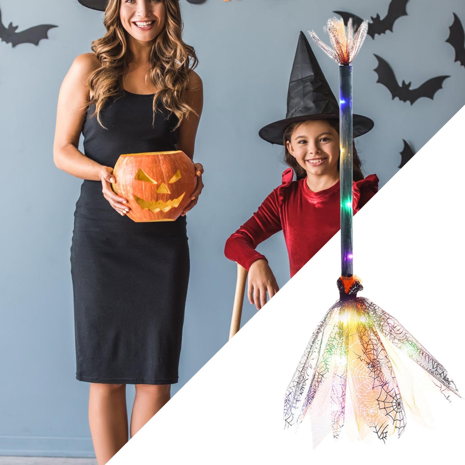 Balai Magique De Sorcière Pour Halloween - 2 Pièces, 83 Cm, Amovible, Orange Et Violet