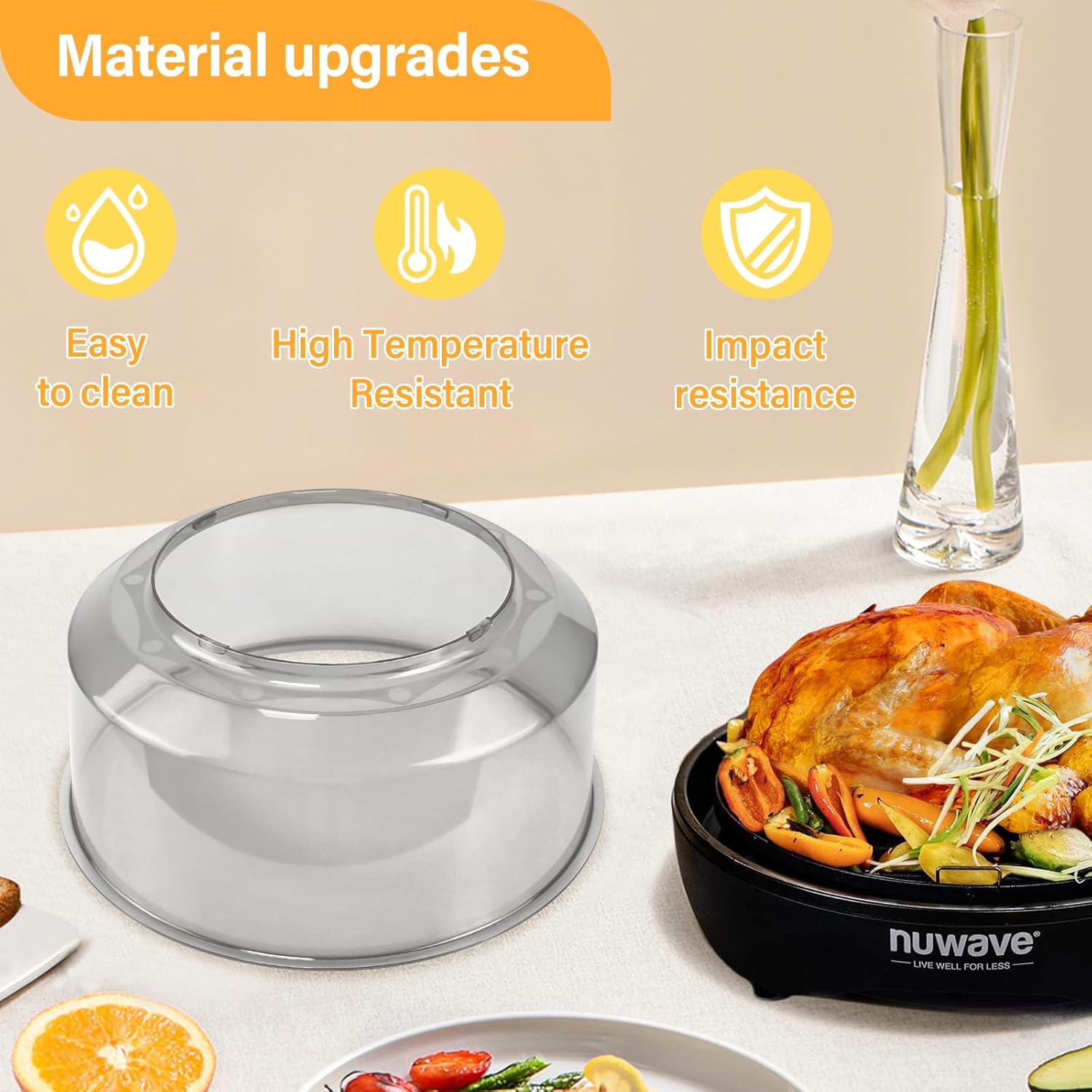 Upgraded Power Dome Compatible with Nuwave ovens, Premium Plastic Lid for Nuwave Pro Plus and Elite Ovens, Clear