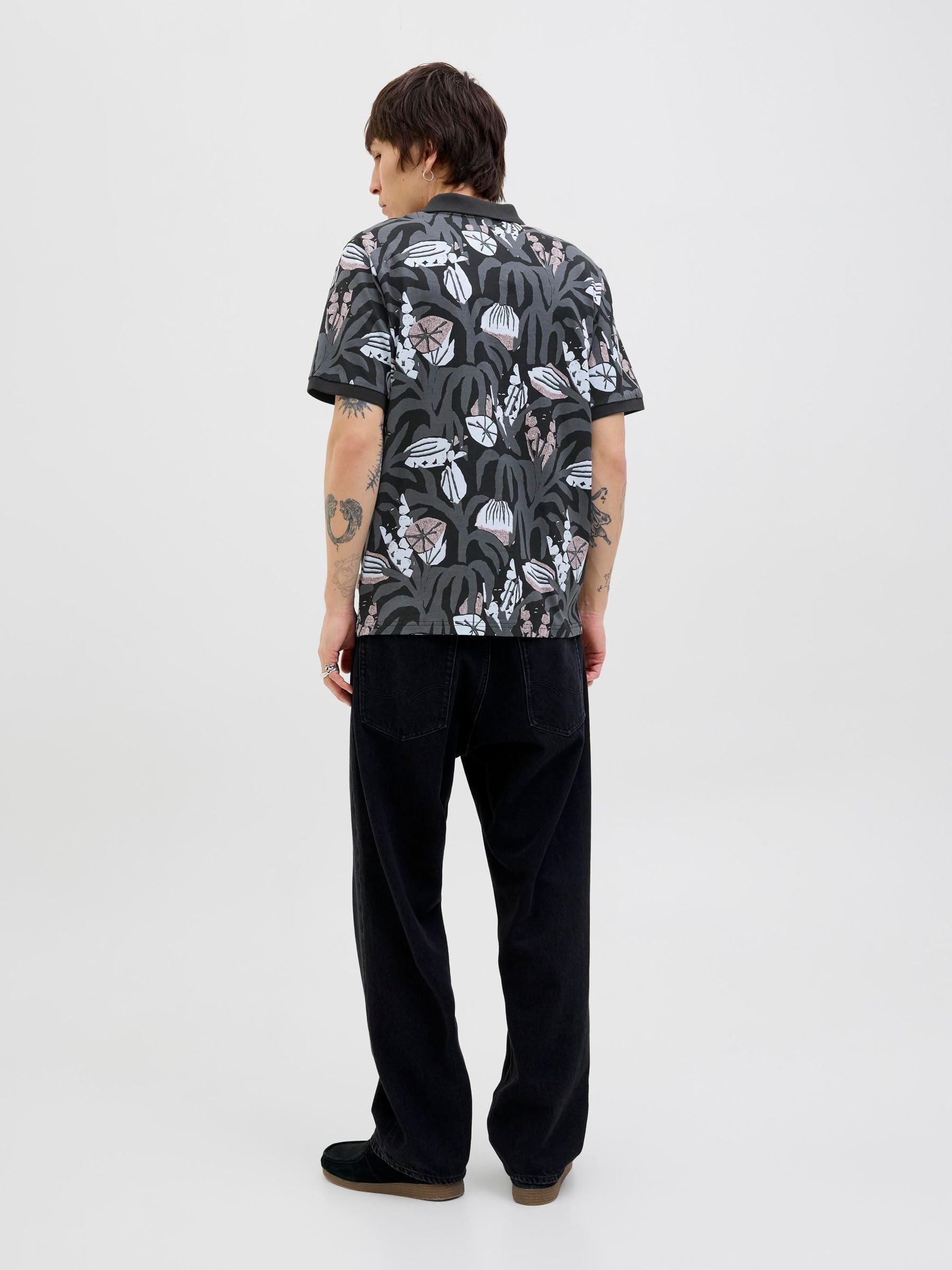 JACK & JONES Joralmeria AOP Polo Ss męskie, czarny, M