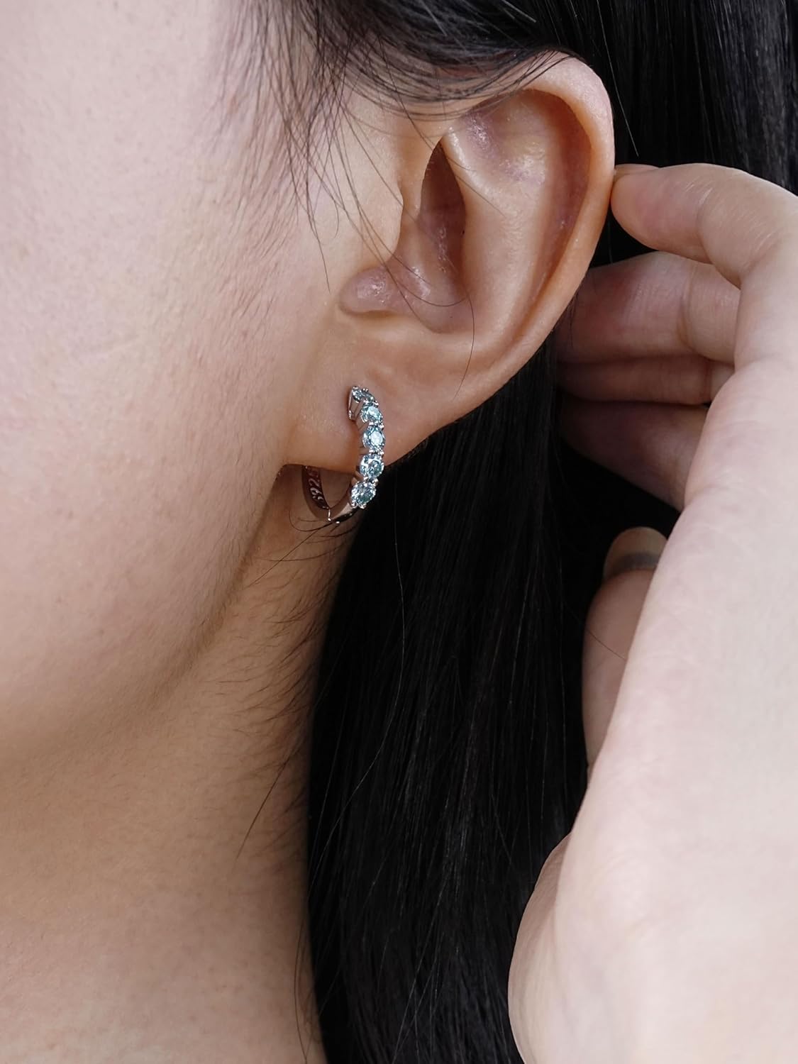 Huggie Earrings for Women Sterling Silver Hoop Earrings Moissanite Earrings Lab Diamond Hoop Earrings Blue Aquamarine Rhinestone Earring Jewelry - Image 9