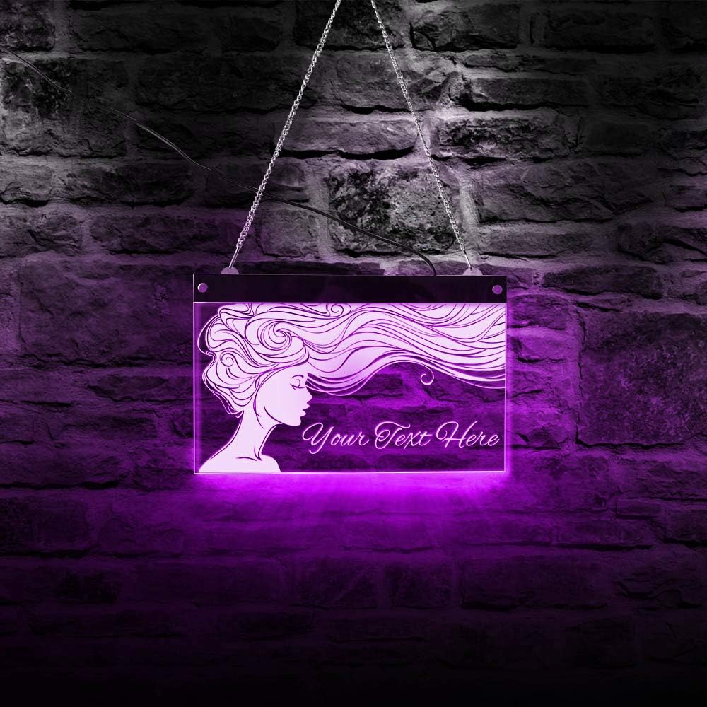 The Geeky Days Long-haired Lady Beauty Salon Barber Shop Custom LED Multi Color Changing Light Wall Sign Rmote Control Lighted Advertisement Board Haircut Stylist Hairdresser Lighting Wall Art Decor