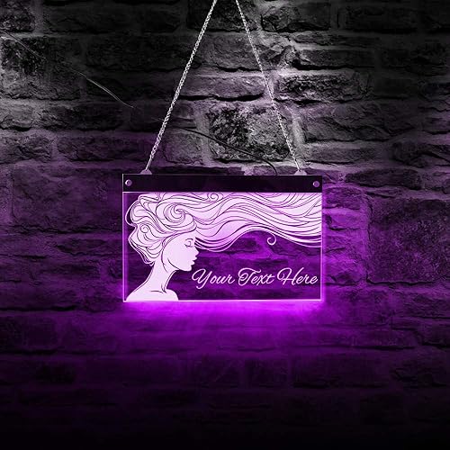 Señora de pelo largo salón de belleza peluquería LED personalizado multicolor cambiante luz pared signo Rmote control iluminado tablero de