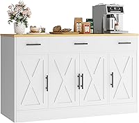 Vongrasig 53" Farmhouse Sideboard Buffet Cabinet with Storage Drawers, Adjustable Shelves - White Kitchen Dining Buffet Table