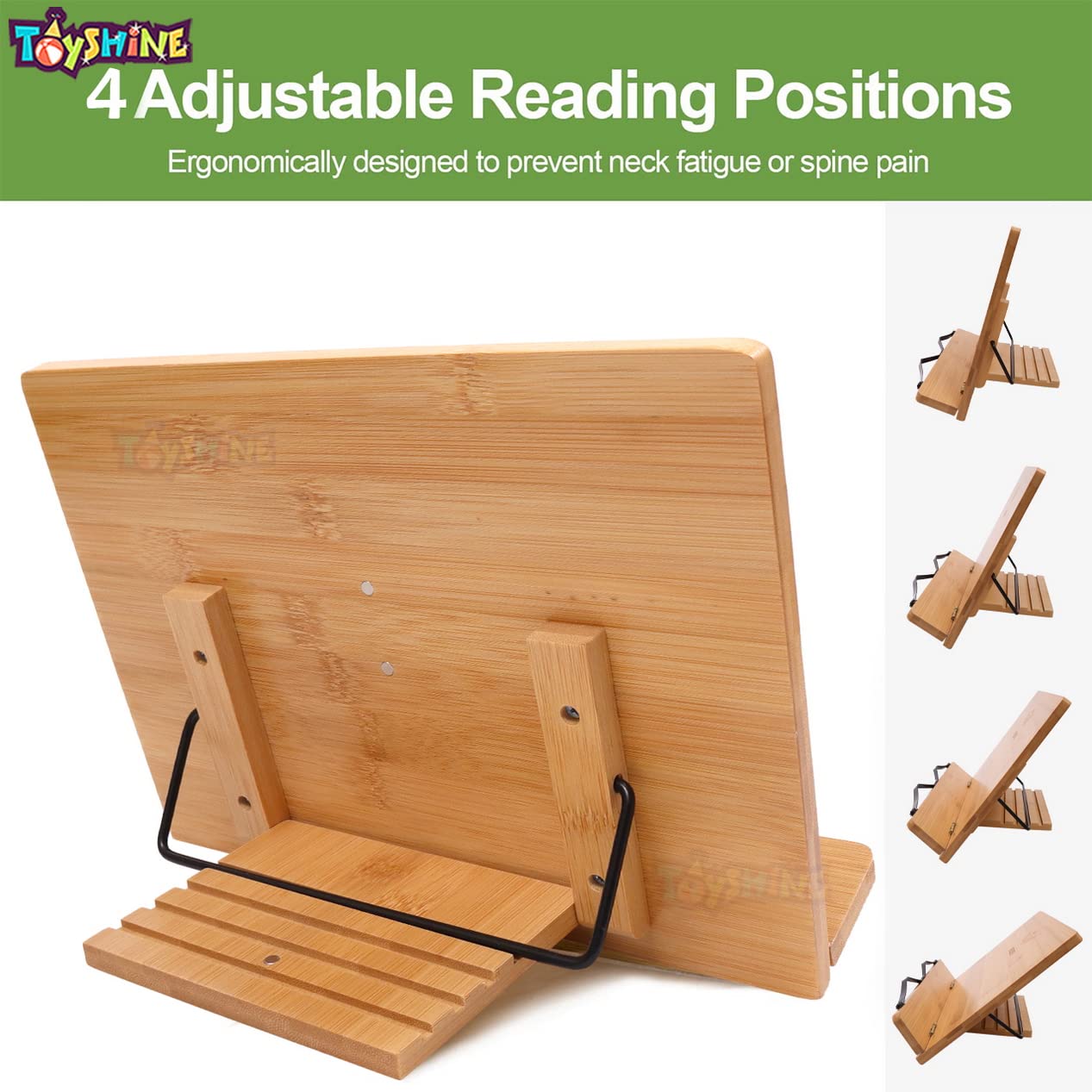 Toyshine Velyu PU Coated Foldable Bamboo Book Reading Stand Cookbook Stand Tablet Mobile Holder, 11" x 8.75" Portable Recipe Holder, Reading Frame Rest Holder Adjustable Desk Bookrest, Textbook Book