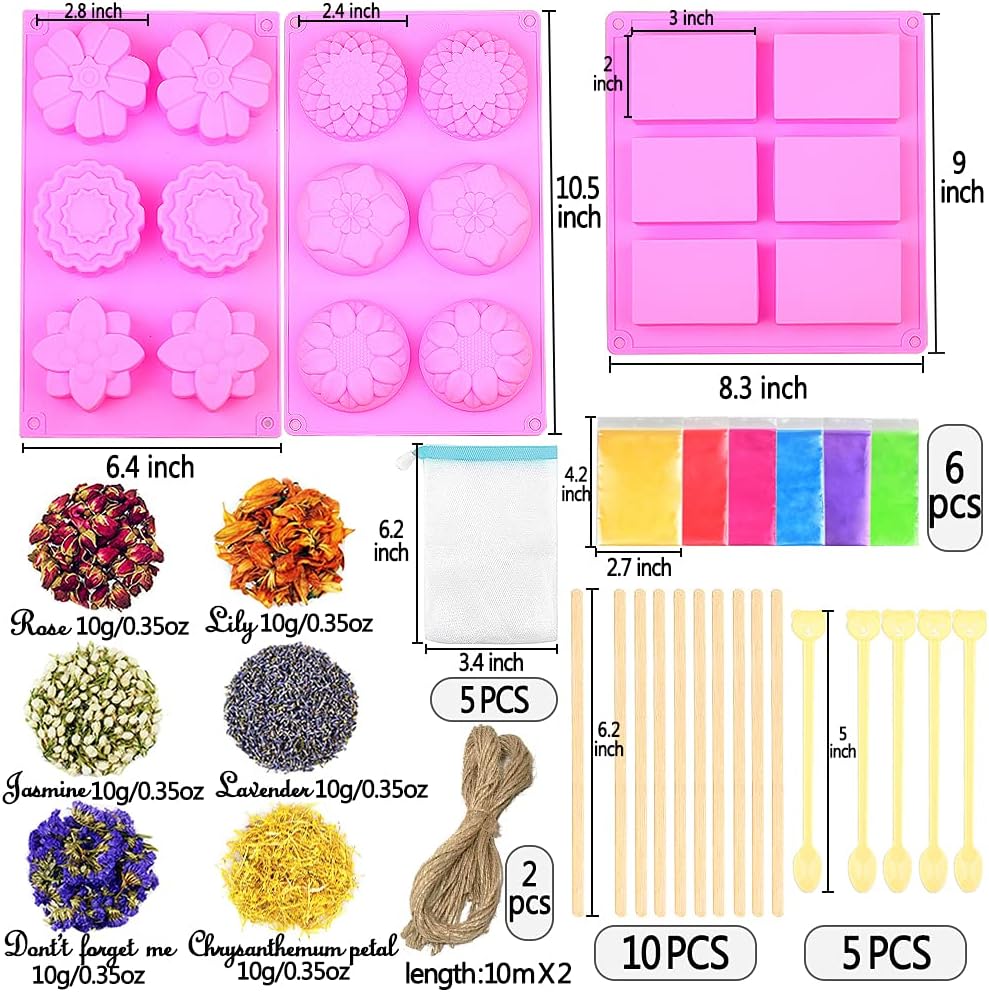 Soap Making Supplies, Soap Molds for Soap Making Silicone, Dried Flowers Herbs Kit, Mica Powder for Soap Making, DIY Soap Making Kit for Adults : Arts, Crafts & Sewing