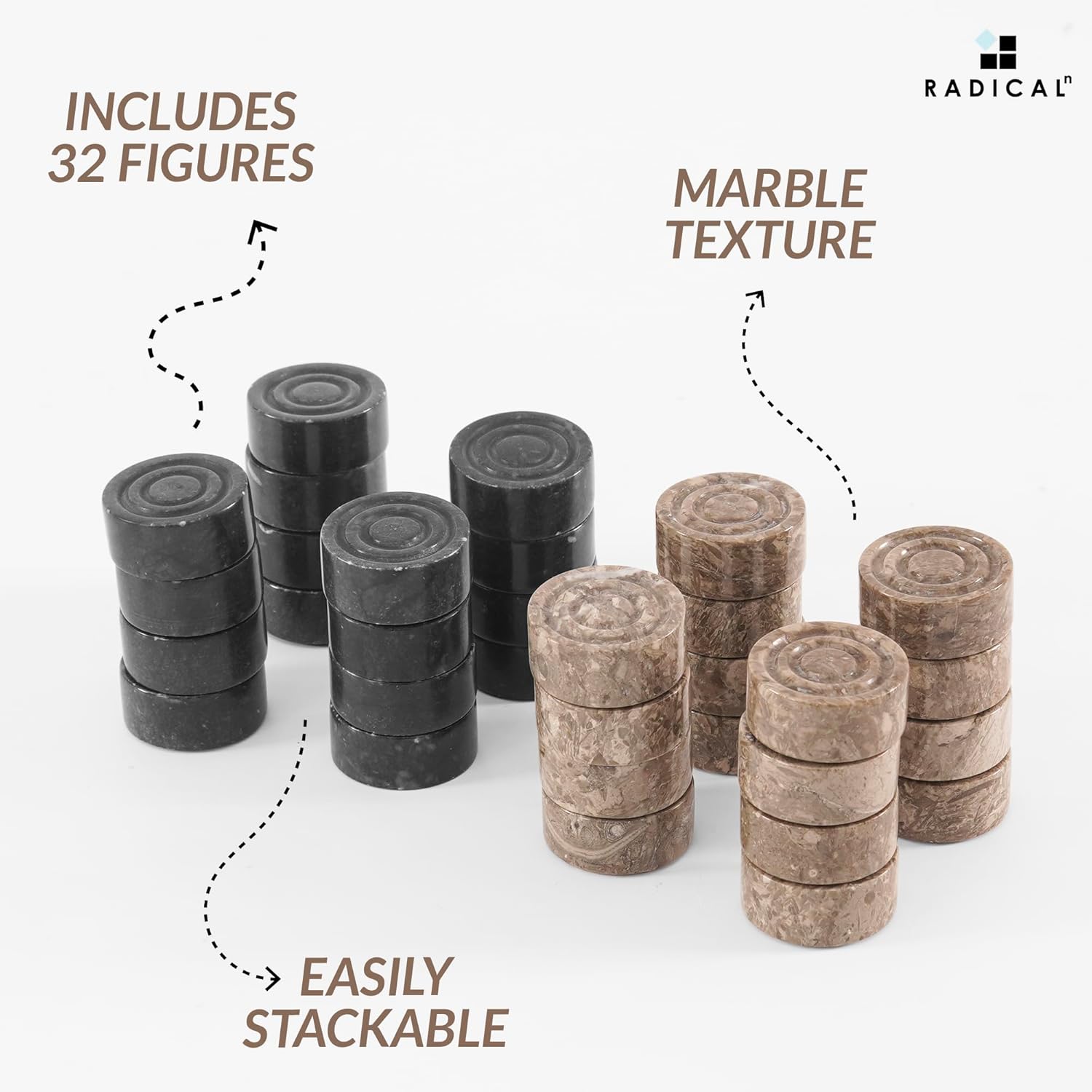 Radicaln Marble Checker Figures 1.25'' Inches Black and Oceanic Handmade Checker Pieces for Chess Board Game Draughts Game, Chess and Checkers Set