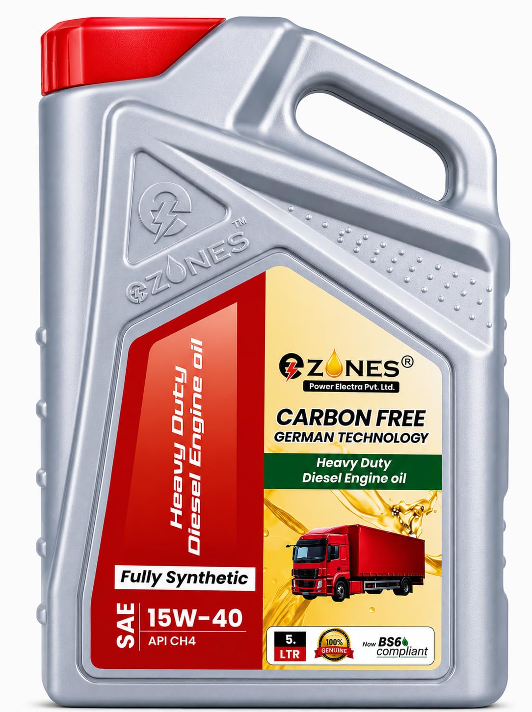 E-zones Carbon Free SAE 15W-40 API CH-4 Heavy Duty Diesel Engine Oil 5L | Fully Synthetic, German Technology, BS6 Compliant, Commercial Vehicles, 100% Genuine-image-1