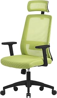 ML-Design Silla de Oficina Ergonómica Verde de Malla Asiento de Escritorio Ordernador con Resposabrazos Acolchado, Reposacabezas Regulable, Soporte Lumbar, Función Balancín y Giratoria 360°