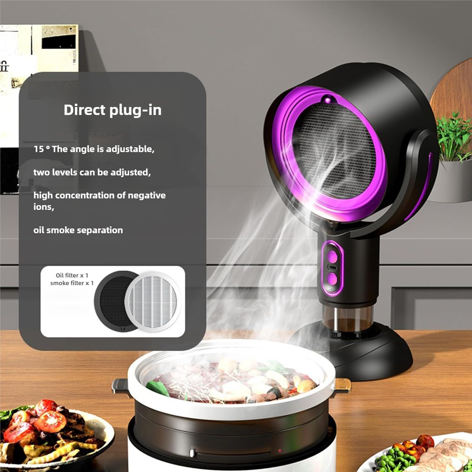 Smokeout fan Purifier Fan Puffhide Purifier - Mini Smoke Diffuser and Portable Smoke Air Purifier,Smoking Indoors with Rechargeable Design.Puff Hide. (Plug-in purple)
