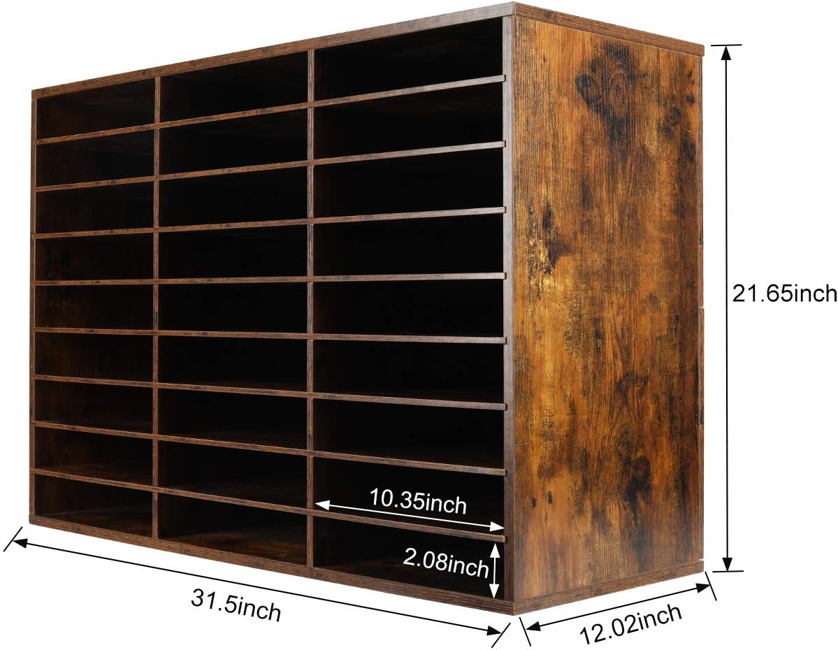 PAG Wood Literature Organizer Office Home File Sorter Mail Center Paper Storage Holder Classroom Keepers Mailbox, 27 Slots Compartment, Retro Brown : Office Products