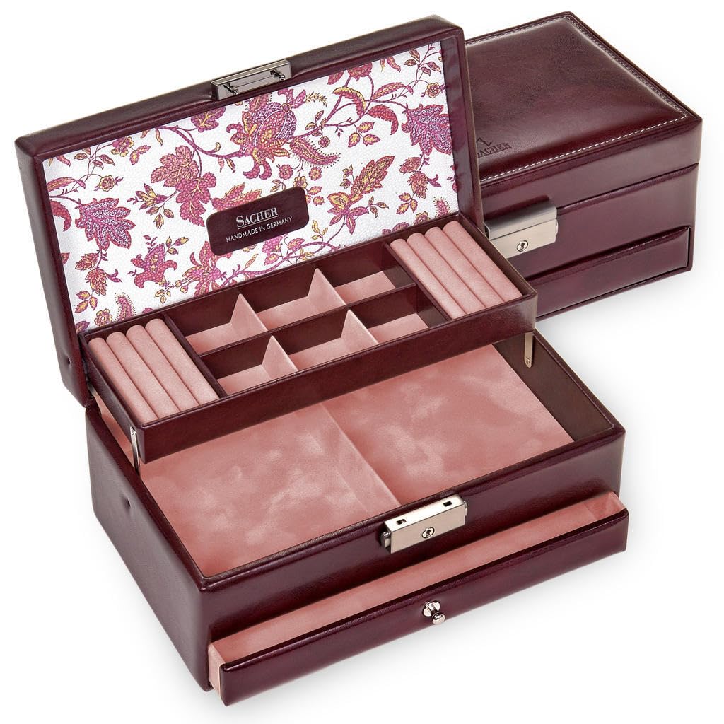 SACHER Astuccio per Gioielli Helen/florage/bordò/Handmade in Germany