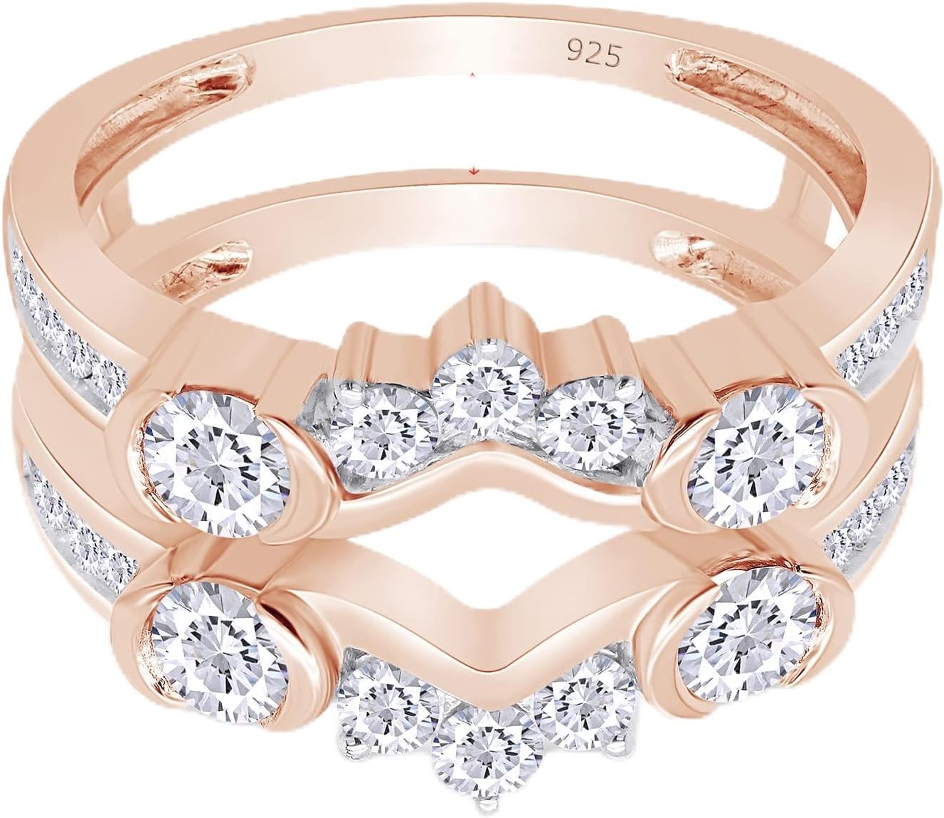 Enhancer Guard Ring For Women with Round Lab Created Moissanite & Lab Grown Diamond Anniversary Wedding Stackable Band in 14K Gold Plated 925 Sterling Silver Jewelry Gift for Her