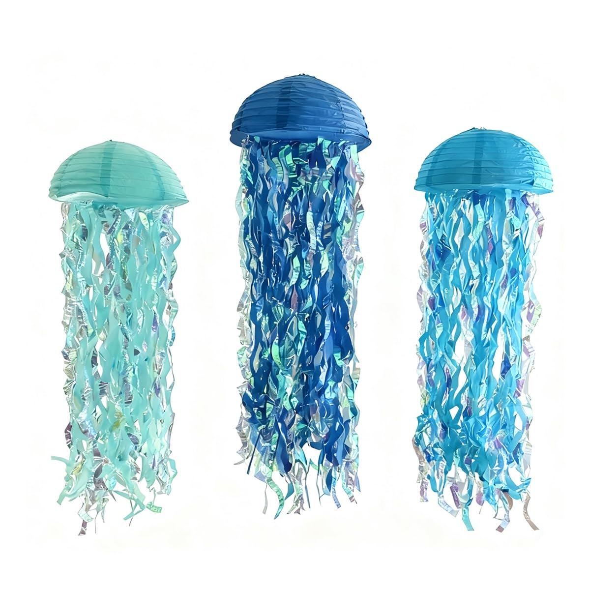 3pcs Blue Jellyfish Paper Lanterns Under the Sea Mermaid Birthday Party Decorations Nautical Shower Hanging Lanterns