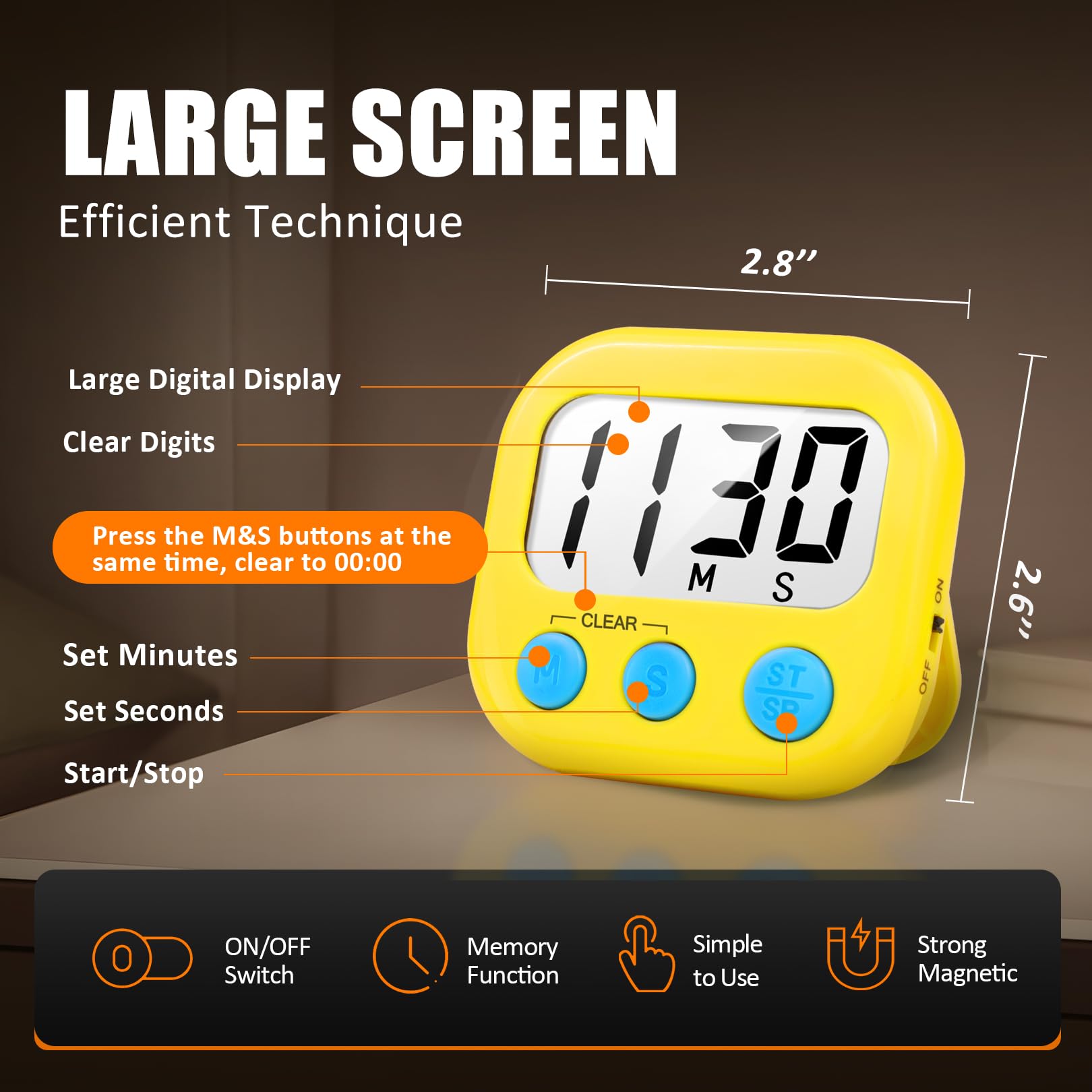 AOUCE Digitaler Küchentimer zum Kochen, Timer für Kinder, 2 Stück, Gelb
