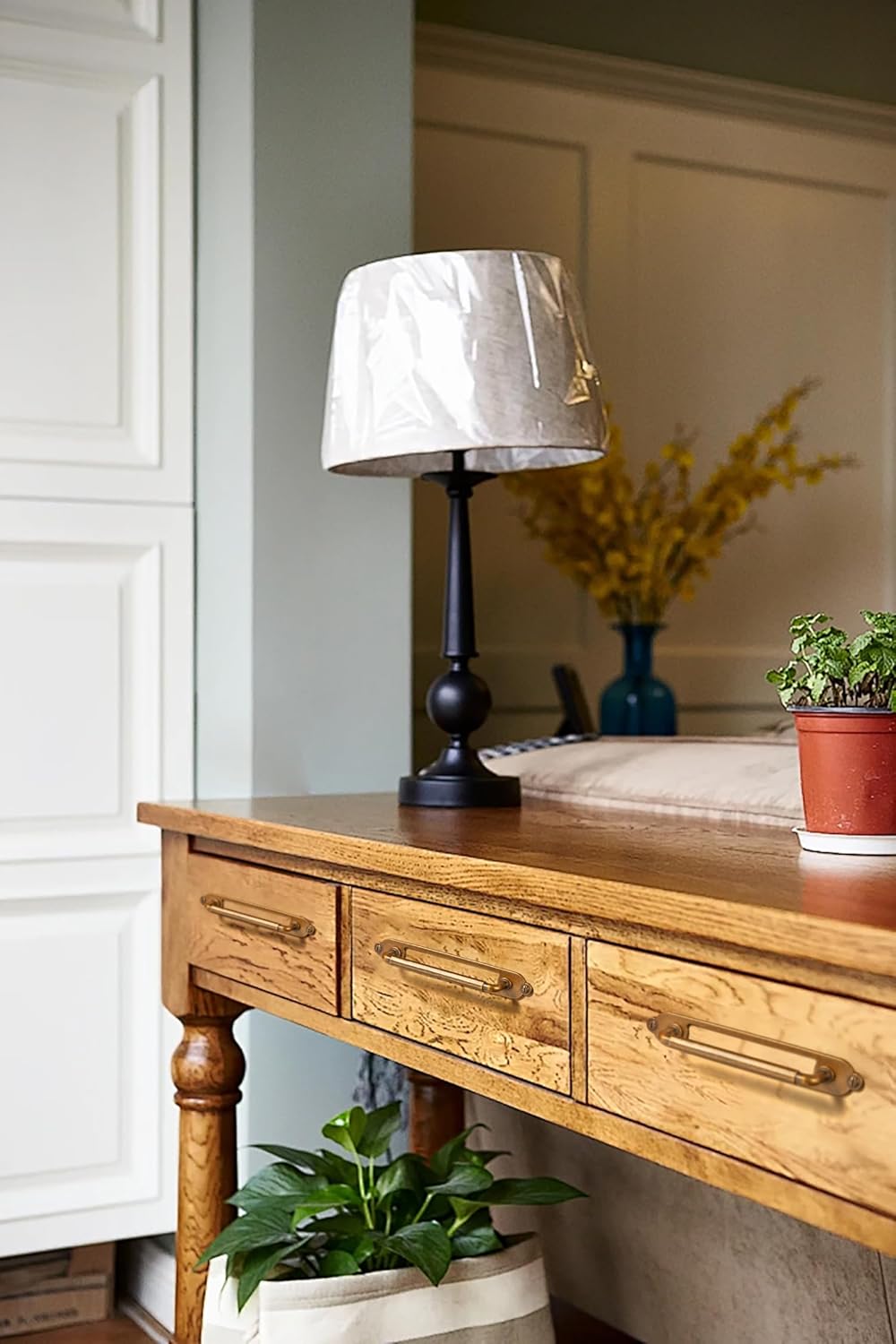 Goo-Ki 2 Pack Antique Brass Cabinet Handles with Backplate, 5 Inch Hole Center Zinc Alloy Kitchen Drawer Pulls Hardware with Spacer/Base Plate