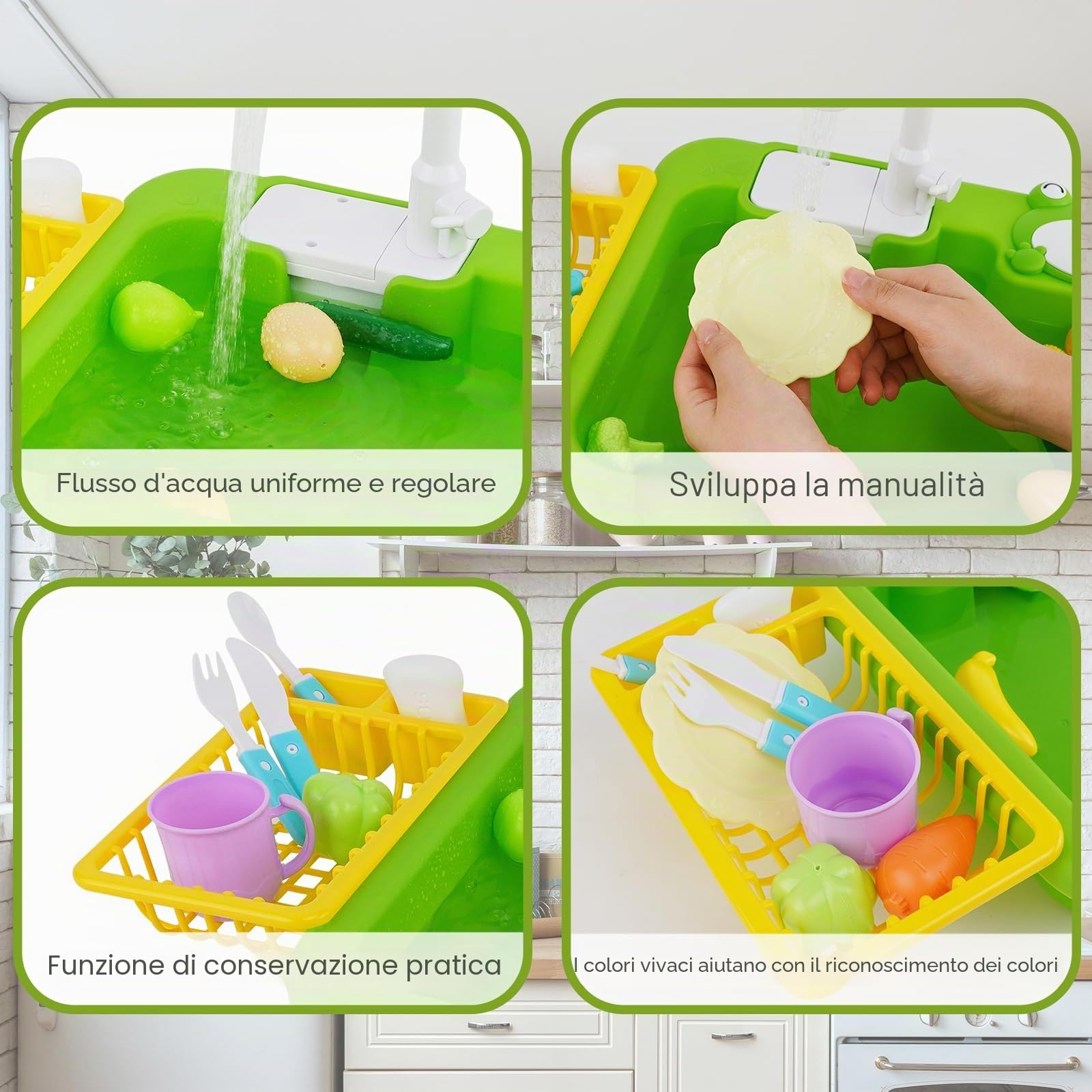 Lavello da cucina giocattolo con acqua corrente, giocattolo da cucina per bambini con acqua riciclata rubinetto e lavandino, regalo per ragazze e ragazzi bambini dai 3+