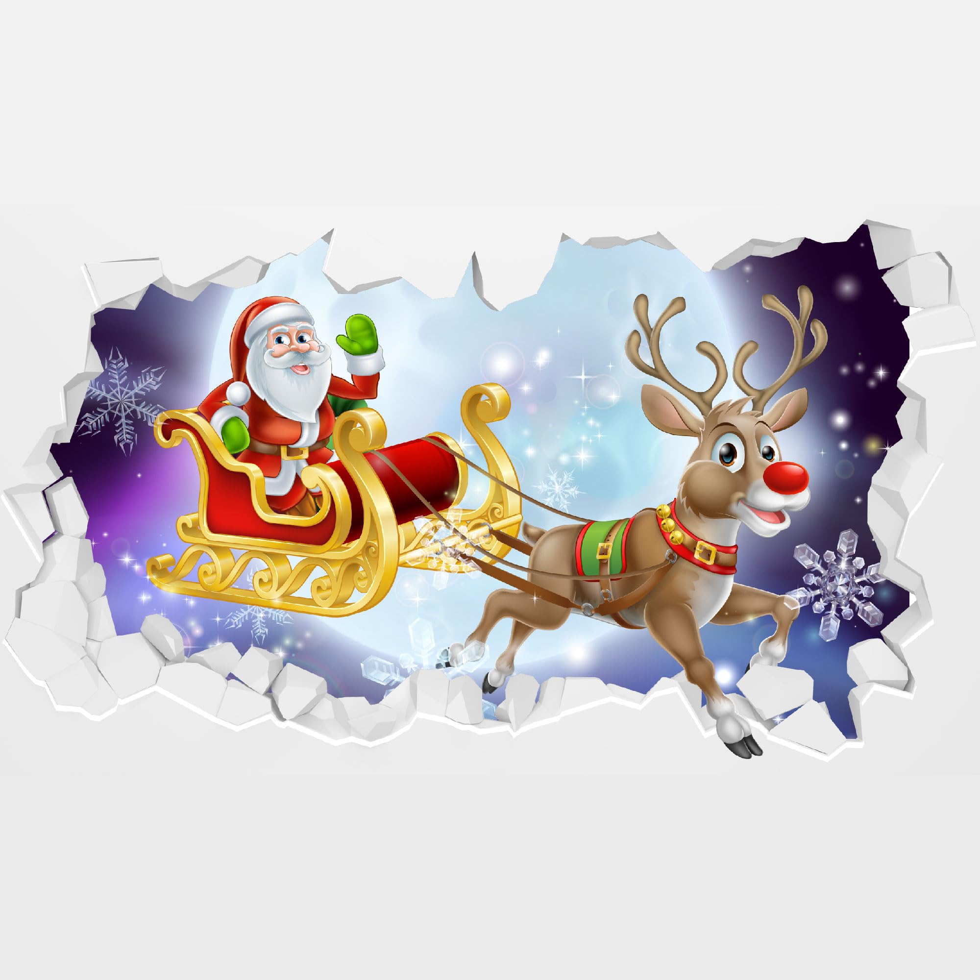 Wandaufkleber Weihnachtsmann Mit Schlitten & Rudolph – 60x30 Cm, Vinyl, Für Kinderzimmer