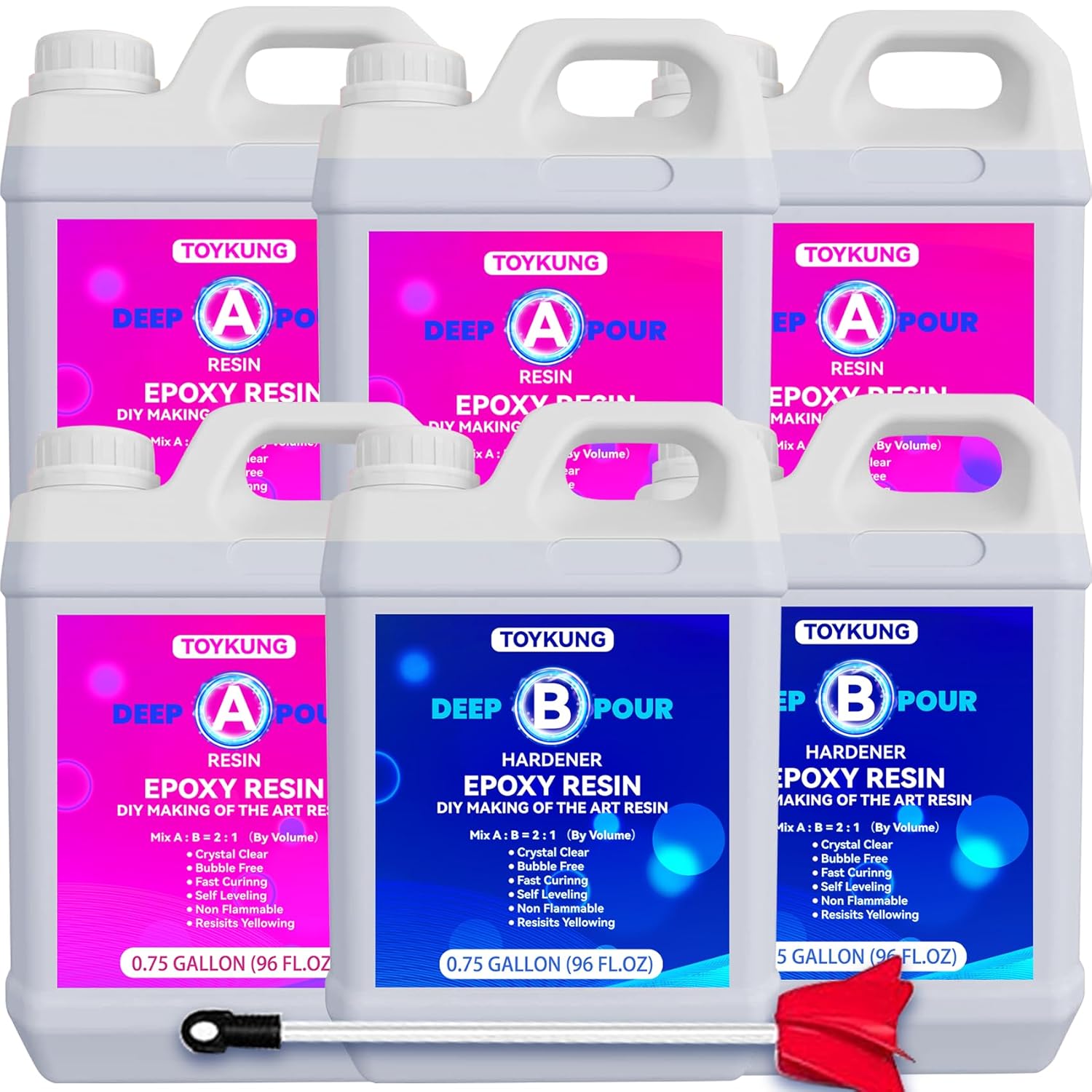 Deep Pour Epoxy Resin, 4.5 Gallon 2 to 4 Inch Depth Epoxy Resin Kit Crystal Clear Bubble Free High Gloss Self Leveling for River Table Top, Bar Top, Coating, Art Mold Crafts Epoxy Resin 2:1