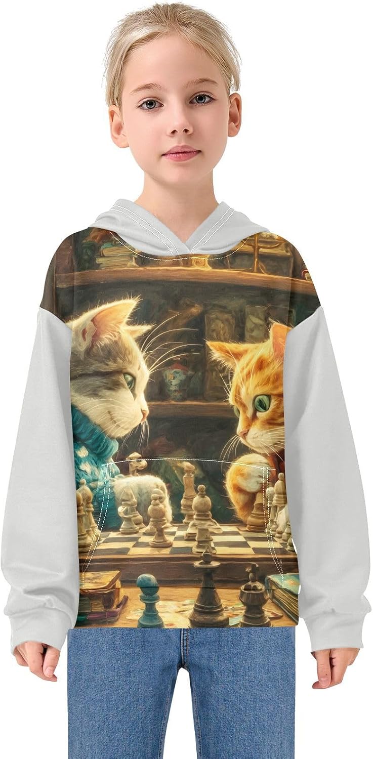 Boys Girls Hoodies Blue Tiger Print Black Animal Cool Hooded Lightweight 4-14Y Hooded Pullover Sweatshirt for Kids