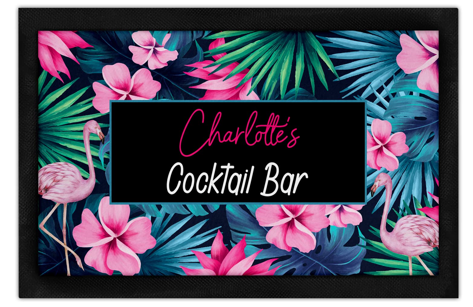 Personalised Cocktail Bar Runner Custom Any Name Beer Drinks Mat Home Pub Tropical Bar Accessories Gift For Her Novelty Ladies Womens Cocktails Gifts Neon Effect