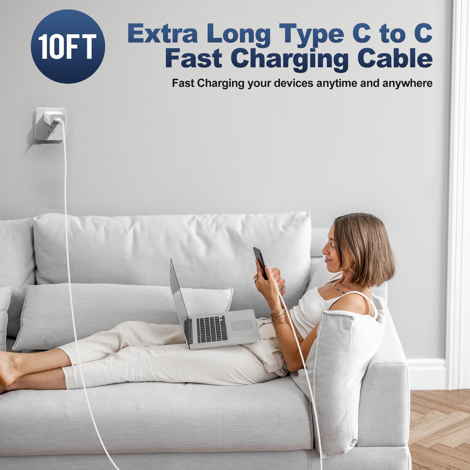 Caricabatterie USB C per Samsung, 25 W di tipo C, blocco di ricarica rapida, confezione da 3 caricabatterie per telefoni Android, 3 m, extra lungo, cavo di ricarica rapida per Galaxy S25 Ultra/S25+